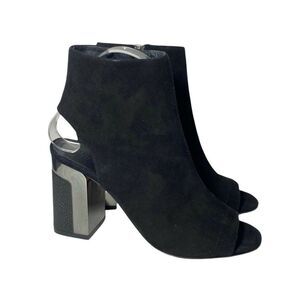 Vince Fenmore Women's Heels Black Open Heel Peep Toe Suede Embossed Sz 6 M $395
